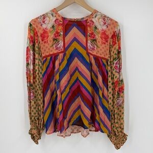 Anthropologie Blank London Miranda Multicolor Peasant Blouse XS Eclectic
